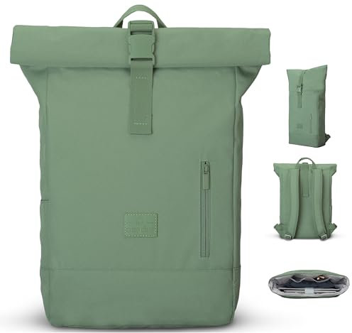 Johnny Urban Rucksack Damen & Herren Grün - Robin Medium - Rolltop Mit Laptopfach für Uni Business Fahrrad - 15L - Nachhaltig - Wasserabweisend