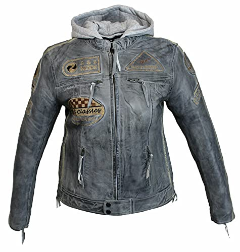 EURO STARS Damen Motorrad & Freizeit Lamm Leder Jacke Schwarz, Biker Ladies Leather jacket (4XL, Grau)