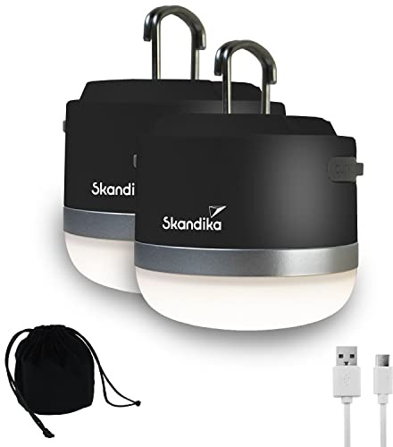 Skandika Campinglampe Tarfala |LED Lampe, aufladbar, stufenlos dimmbar, Haken zum Aufhängen, USB Anschluss, 3600 mAh Powerbank, warmweiß, kaltweiß, 110 h Akku, Zeltlampe Outdoor Camping Lampe