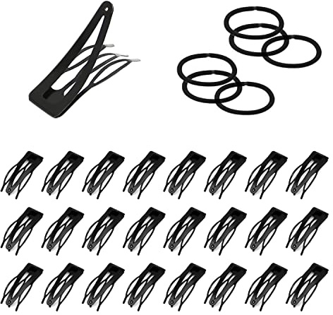 24 Stück Metall Snap Haarspange, 6 Stück schwarzen Haargummi, Doppelgriff Haarclips, Haarschmuck für Damen, Flecht- und Styling-Tools, Geeignet für Friseursalons, Gebrochenes Haar anordnen.
