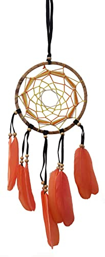 Kleiner Dreamcatcher in drei Farben, Traumfänger mit 12 cm Durchmesser, Lila, Orange oder Grün (Orange)