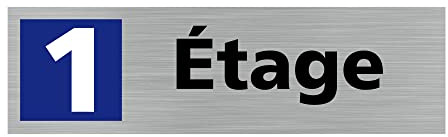 Signalétique.biz France - Plaque de porte ETAGE 1 (Q0318) - 170 X 50 mm - Plaque aluminium brossé de 2mm