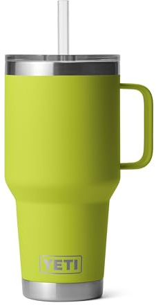 YETI Rambler 35 oz Tumbler with Handle and Straw Lid, Travel Mug Water Tumbler, Vacuum Insulated Cup with Handle, Stainless Steel, Chartreuse