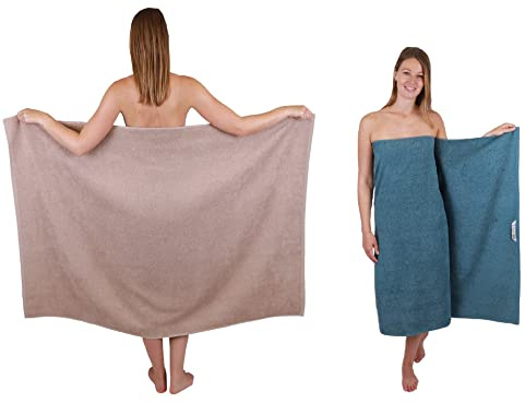 Betz 2 Stück Maxi Duschtücher XXL Badetuch Duschtuch Größe 100x150cm Berlin Farbe Cappuccino/taubenblau
