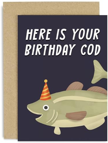 Old English Co. Lustige Geburtstagskarte für Ihn – Birthday Cod lustige Karte für Angler – Angel-Geburtstagskarte für Ihn – Geburtstagskarte für Vater, Bruder, Onkel, Stiefvater | Innenseite blanko