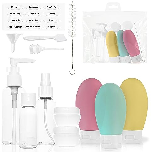 MyGadget Reise Set [14 STK.] - Reiseflaschen | Cremedosen zum befüllen - Flaschen & Creme Dosen für Kosmetik - Flüssigkeit Travel Behälter fürs Flugzeug