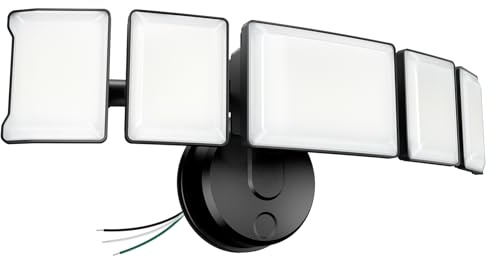 Olafus 130W Flood Light Outdoor, Switch Controlled 13000LM LED Security Light, IP65 Waterproof Outside Floodlight with 5 Adjustable Heads, 6500K Exterior Flood Light Fixture Wired for House Yard Black