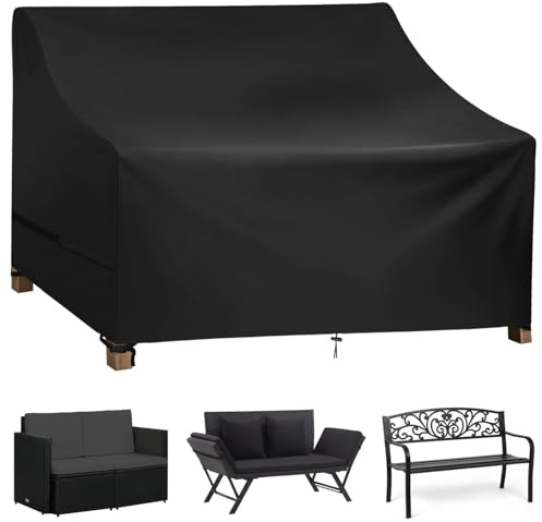 Aipwerer Housse de Banc de Jardin 3 Places 600D Oxford 134x70x65/94cm | Noir, Imperméable, Anti-UV et Indéchirable, Avec Cordon et Aérations, Pour Bancs et Canapés de Jardin à 3 Places