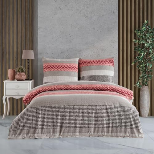 Home Sense Bettwäsche Bettgarnitur Set Baumwolle mit Reißverschluss, atmungsaktiv, weich, Luxuriös Bettdeckenbezug Bettwäsche 135x200 cm + 80x80 cm Kissenbezug Oeko-TEX Zertifikat, Global Pink