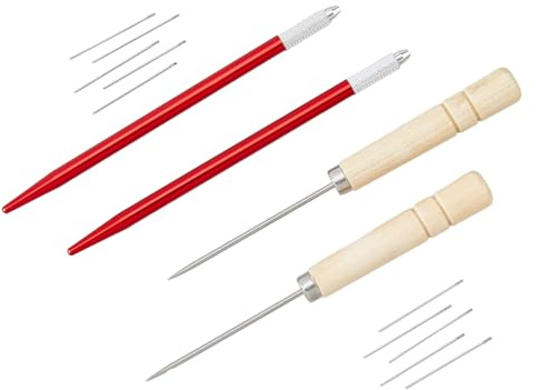 DICOSMETIC 2Pcs Doll Hair Rooting Holders Wood Metal DIY Doll Wig Tool 2pcs Wood Awls 10pcs Ventilating Needles 2pcs Crochet Hooks Reroot Hair Tool Kit for Doll Wig Crafting, 43x1mm Needle