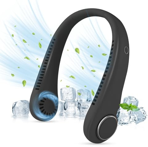 CNMTCCO Portable Neck Fan - Bladeless Free Mini Fan with 360° Airflow, USB Rechargeable Wearable Cooling Fan for Sports, Indoor and Outdoor Use (Black)