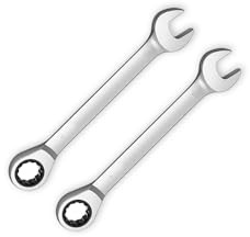 Leliafleury 2 llaves de trinquete de 7 mm, cabeza fija, llave combinada, llave métrica de acero cromo vanadio pulido CR-V, 72 dientes, caja y anillo de extremo abierto, herramienta de llave de