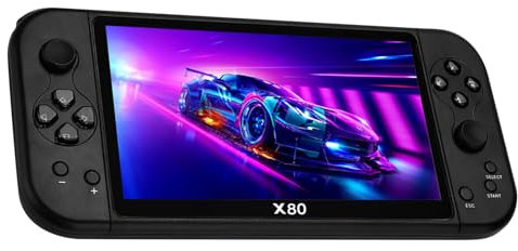X80 Handheld Games Consoles, 7-inch Retro Handheld Game Console Built in 10000 Games for 10 Simulators, Support 128GB TF Card Extension, Multifunctional Handheld Consoles for Kids