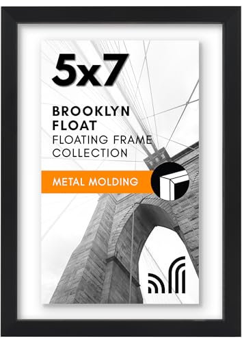 Americanflat Aluminum 5x7 Floating Picture Frame with Shatter-Resistant Glass - Use as 5x7 Picture Frame or 4x6 Picture Frame - Signature Float Collection - Photo Frame for Wall Display - Black