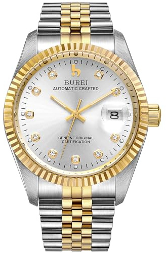 BUREI 38mm Automatik Uhr Herren Luxus Diamant Armbanduhr für Männer Mit Saphirglas Datumskalender