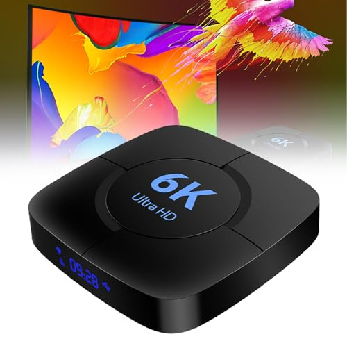 QIeAny TV Box HD 6K, Smart TV Box, 4GB+32GB, DualWiFi (2,4GHz/5GHz) Quad-Core Arm, Interattivo Multischermo, Debounce/Denoising/High Dynamic Range, Ethernet 100M, HDR + High Color,4G+32G