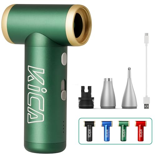 Kica Jet Fan 2S Soplador de Aire - Aire Comprimido Recargable - Verde | 117000 RPM, Velocidad Sin Escalas, Botón Turbo, Cuerpo de Metal, Plumero de Aire Para Limpiar PC, Coche, Oficina y Sofá