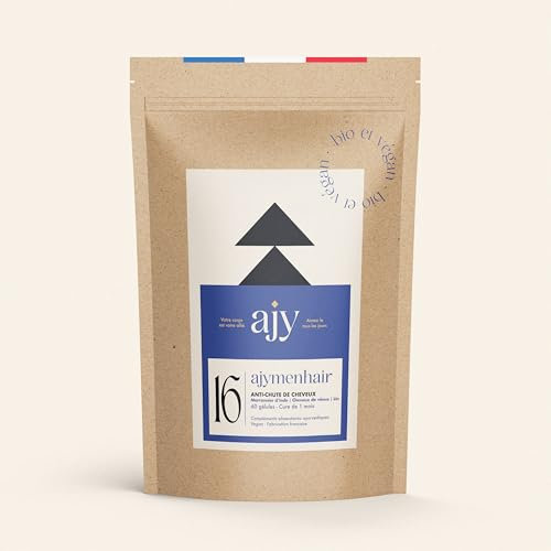 AJYMENHAIR Anti chute cheveux homme, naturel & sans effet secondaire | Zinc, cheveux de vénus, vitamine B6, maronnier d'Inde | Action ciblée sur les hormones masculines | 60 gélules