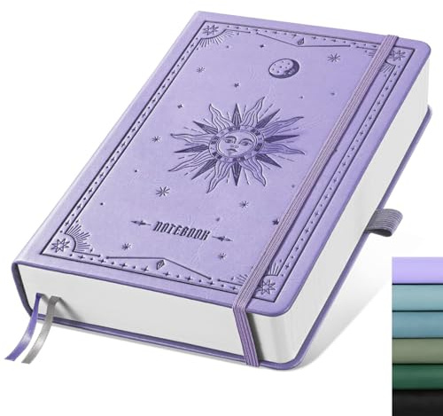 EMSHOI Notizbuch A5 Blanko Hardcover, 100GSM, 320 Seiten - Hellviolett | Skizzenbuch Blanko, 180° flach, Gummiband, Innentasche, Stiftschlaufe, für Schule, Kreative Zeichnungen, 14.5 x 21cm