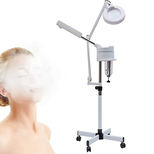 LENJKYYO 2 in 1 Bedampfer Ozon Lupenleuchte Salon Spa mit mit Lupenleuchte Professioneller Sauna Spa Steamer für Feuchtigkeitsspend und Hautpflege Plasma-Sprüher 5X 700 ml