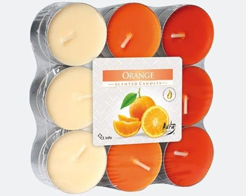 Lot de 18 bougies chauffe-plat au parfum relaxant - Bougies parfumées, bougies chauffe-plat colorées - Durée de combustion : 4 heures (orange)