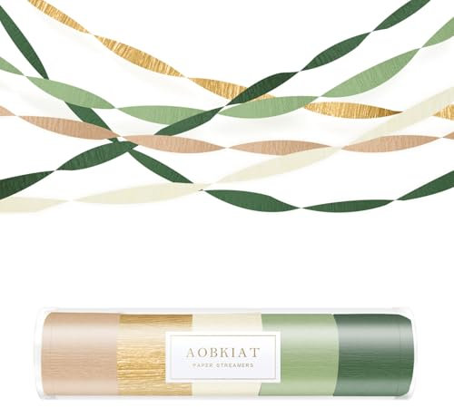 AOBKIAT Wedding Birthday Party Decorations,5 Rolls Olive Green Khaki Crepe Paper Streamers for Boho Bridal Shower,Baby Shower,Engagement,Anniversary,Home Decor
