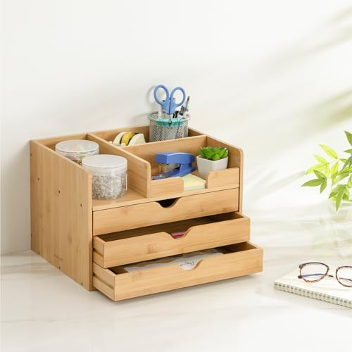Navaris Bambus Organizer Schreibtisch - Hochwertiger Desk Organizer mit großer Kapazität - Schubladenbox Holz - Ideal für A4 Papiere, Bücher und Ordner - Leicht zu Reinigen