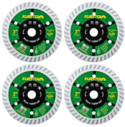 KURSTOL Concrete Diamond Saw Blade - 4pcs 75mm Granite Cutting Disc for Marble Masonry Natural Stone with 10mm Bore for Mini Angle Grinder