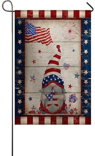 Drapeau Nain De Jardin Jour De L'Indépendance Nains De Jardin Avec Drapeau Américain Étoile Cœur Feu D'Artifice Drapeaux Lavable Personnalisés Drapeau De Bienvenue, Pour D'Intérieur, 30x45cm