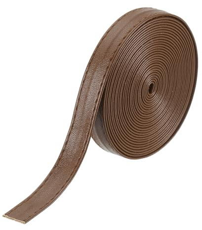 QUARKZMAN PU Lederriemen, 12mm*3m Lederband flach Lederbesatzband Umklappbare Lederstreifen Kunstleder Zum Selbernähen Basteln Handtaschen Schulranzen Rucksäcke - Braun