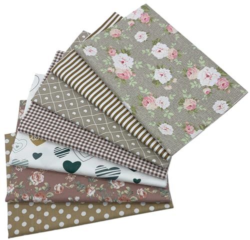 EDGEAM Bomullstyg, metervara, tygpaket, lapptäcke, tyg, bomull, tyger för sömnad, 7 stycken, 50 x 45 cm, för sömnadsmaterial, gör-det-själv, hantverk, scrapbooking (brun, 50 x 45 cm)