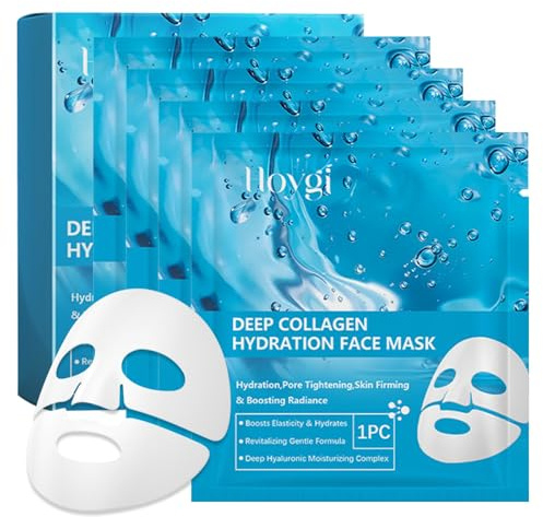 Deep Collagen Hydration Face Mask 4 Pezzi, Con Collagene, Acido Ialuronico, Glicerina e Oligopeptide-1, Collagen Overnight Mask, Maschera Collagene Viso, per Azione Firming, Antirughe