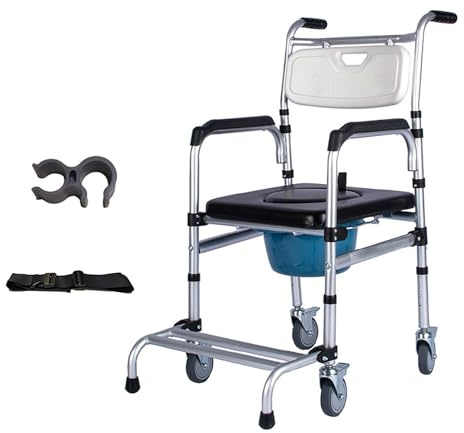 Faltbarer Duschsitz Höhenverstellbar, Clean Dusch und Toilettenrollstuhl, Nachtstuhl von auf Rollen Bis 150 kg Belastbar für Senioren Wasserdichter und sturzsicherer B