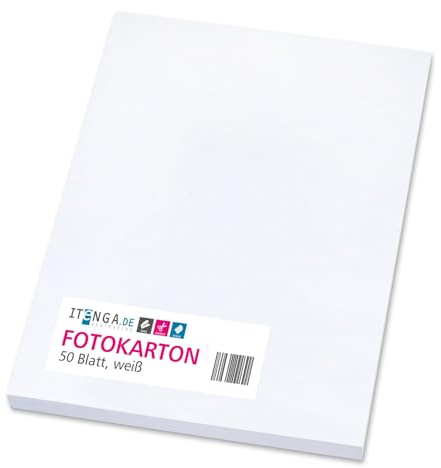 itenga farbiger Fotokarton 50 Blatt A4 300 g/qm² - Tonpapier Tonkarton Bastelpapier Bastelkarton Bogen durchgefärbt zum kreativen Gestalten und Basteln (weiss)
