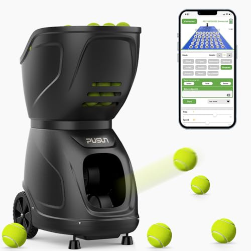 PT-9001 Tennis & Padel Ballmaschine – Tragbarer Ballwerfer mit 150 Ballkapazität, 7–10 Std Akku, App & Fernbedienung, 20–140 mph Geschwindigkeit, 35 Trainingspunkte, Für Fortgeschrittene Spieler