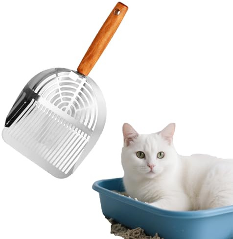 Aywenny Stainless Steel Metal Cat Litter Scoop with Holder,Heavy Duty Litter Scooper & Speed Sifter,Dual-Width Holes for Quick Cleanin,Suitabla cat Scooper for Cat Litter Box,Durable, Heavy Duty