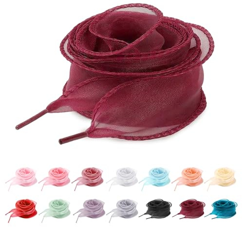 UamGlsob Cordones de Chiffon Velo Satinado Translúcido de 4 cm - Delicadas Cintas de Gasa para zapatillas de Mujer (Burgundy,120cm)