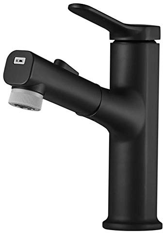 Rubinetto per lavabo in ottone nero con doccetta estraibile, rubinetto miscelatore per lavabo da bagno caldo e freddo, design moderno