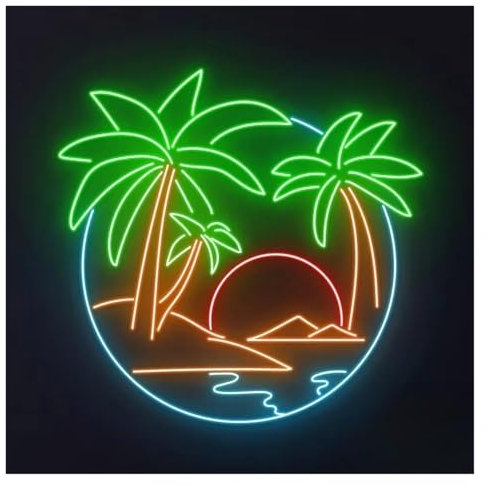 HUANTY d'Ambiance Apaisante Lampe Palmier Soleil Enseigne Néon Plage Magasin Décor Mer Océan Île Tropicale Affaires Thème Océan Hôtel Mur Chambre 63.5cm