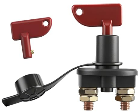 Batterietrennschalter,Batterie Trennschalter 12V/24V,Batterieschalter,Reines Kupfe Batteriehauptschalter,Hauptstromschalter mit 2 Schlüsseln,2 Löchern Batterietrennschalter für Auto Boot LKW ATV