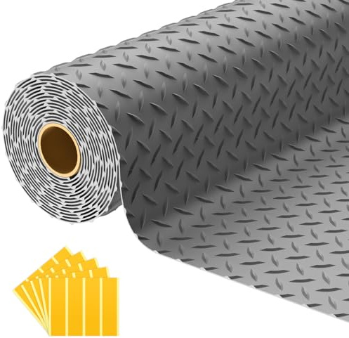 NarwooAuto 7.5x25 FT Garage Floor Mat, 2.8mm Thickened PVC Flooring Roll for Under Car, 188 SQFT Diamond Plate Gray Garage Mats for Garage, Warehouse, Basement, Gyms, Trailer（Included Tapes）