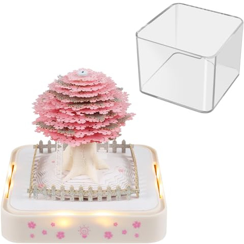 Calendrier 3D 2026 - Bloc-notes 3D avec lumière - Calendrier 3D à déchirer - Sculptures créatives en papier d'art - Calendrier de table de Noël pour le bureau et la maison (Sakura)