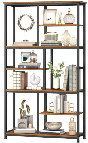 HOOBRO Bücherregal, Standregal mit 4 verstellbaren Füßen, vertikales Regal, Büroregal, Aufbewahrungsregal für Wohnzimmer und Arbeitszimmer, 100 x 28 x 180 cm, Vintagebraun und Schwarz EBF06SJ01