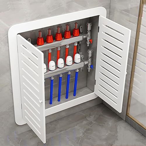 Elegante copertura per radiatore in PVC bianco, design a doppia porta, armadio riscaldante a doghe orizzontali, perfetto per soggiorno e camera da letto, (55 x 55 cm)