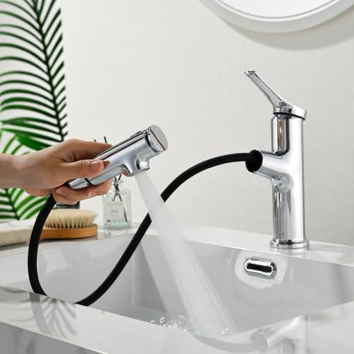 Robinet Salle Bain Lavabo,Robinet Lavabo Douchette Extractible 3 jets | Douchette Extractible Mynaiad Mitigeur Monocommande Robinet Lavabo 3 jets, Finition Chromée,Adaptée Lavabos Salle de Bain