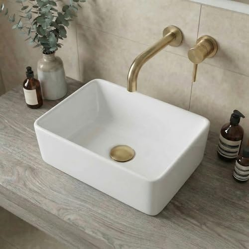 Baystone Countertop Basin for Bathroom and Cloakroom Hand Wash Basins Sink Modern White Gloss Rectangular, 361 x 231mm