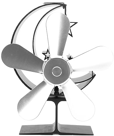 Qalvona Ventilador de Estufa de 5 Aspas, Ventilador de Chimenea con Alimentación por Calor, Aleación de Aluminio, Disipación Rápida de Calor, Color Plata - Eficiente y Silencioso, Ahorro (Pago)