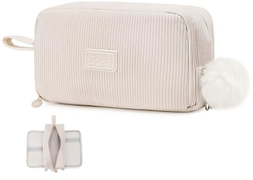 Byitin Trousse Crayons Velours, Trousse 3 Compartiments, Grande Capacité Sac de Papeterie Organisateur, Portable Pencil Case pour Fille, Garçon et Adolescent, Beige