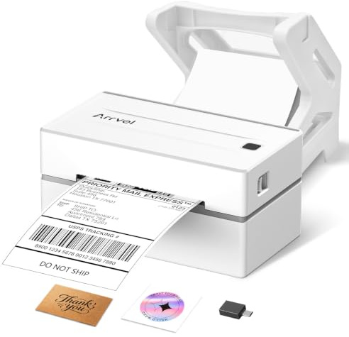 Arrvel Bluetooth Thermal Shipping Label Printer with Stand, Wireless 4x6 Label Printer for Small Business, Compatible with iPhone, Android, Windows & Mac, Works with Royal Mail Evri DPD Etsy(White)