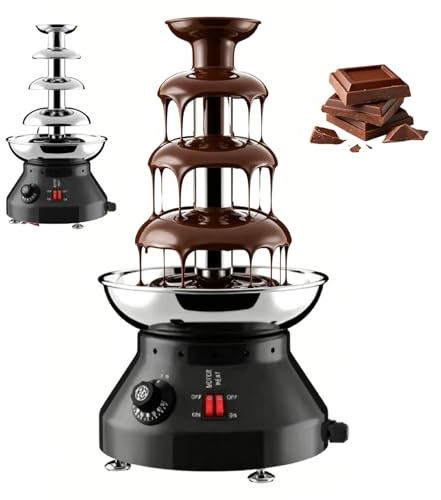 Fontana Di Cioccolato Professionale, Macchina Elettrica Per La Fusione Del Cioccolato A 4/5 Livelli Con Temperatura Regolabile Da 30 A 110℃, Cascata Per Fonduta In Acciaio Inossidabile P black 4Tiers